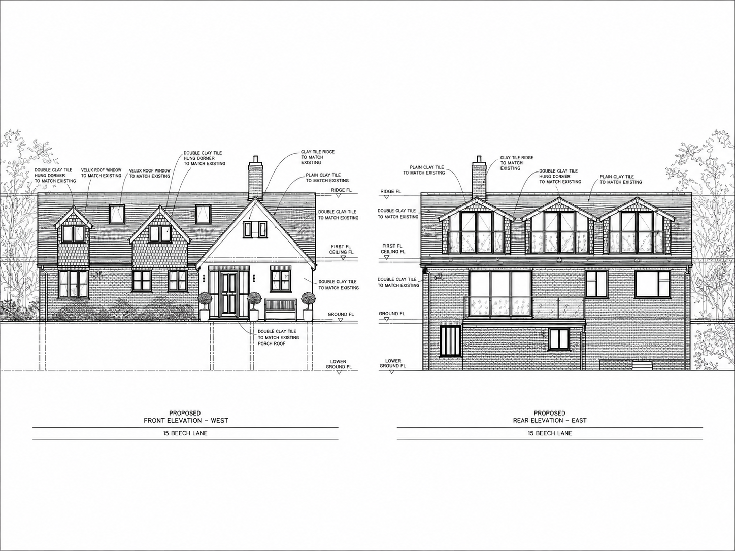 Proposed front and rear elevations for Beech Lane