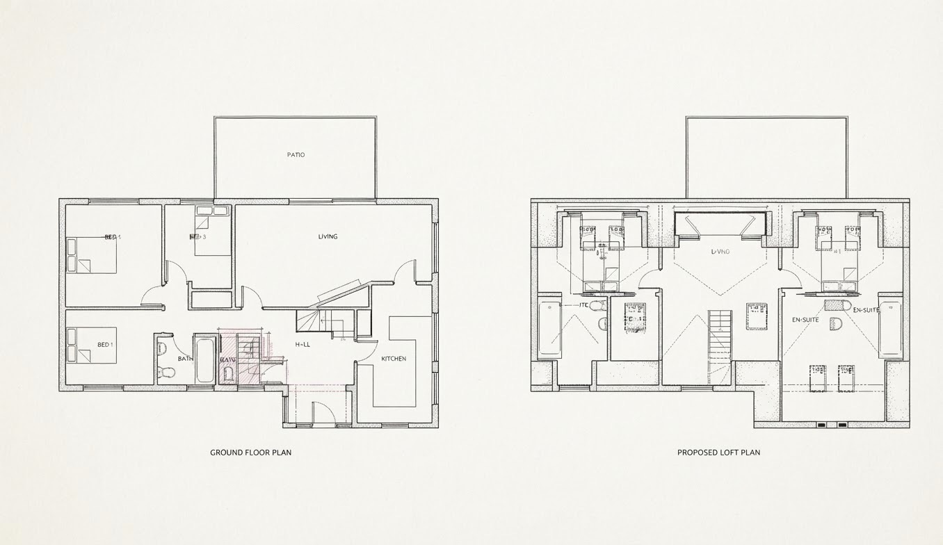 Beech Lane existing ground floor and proposed loft floor plans