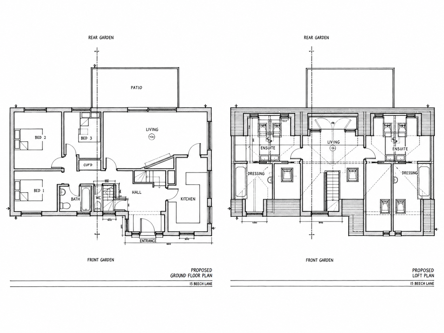 Proposed ground and loft floor plans for Beech Lane