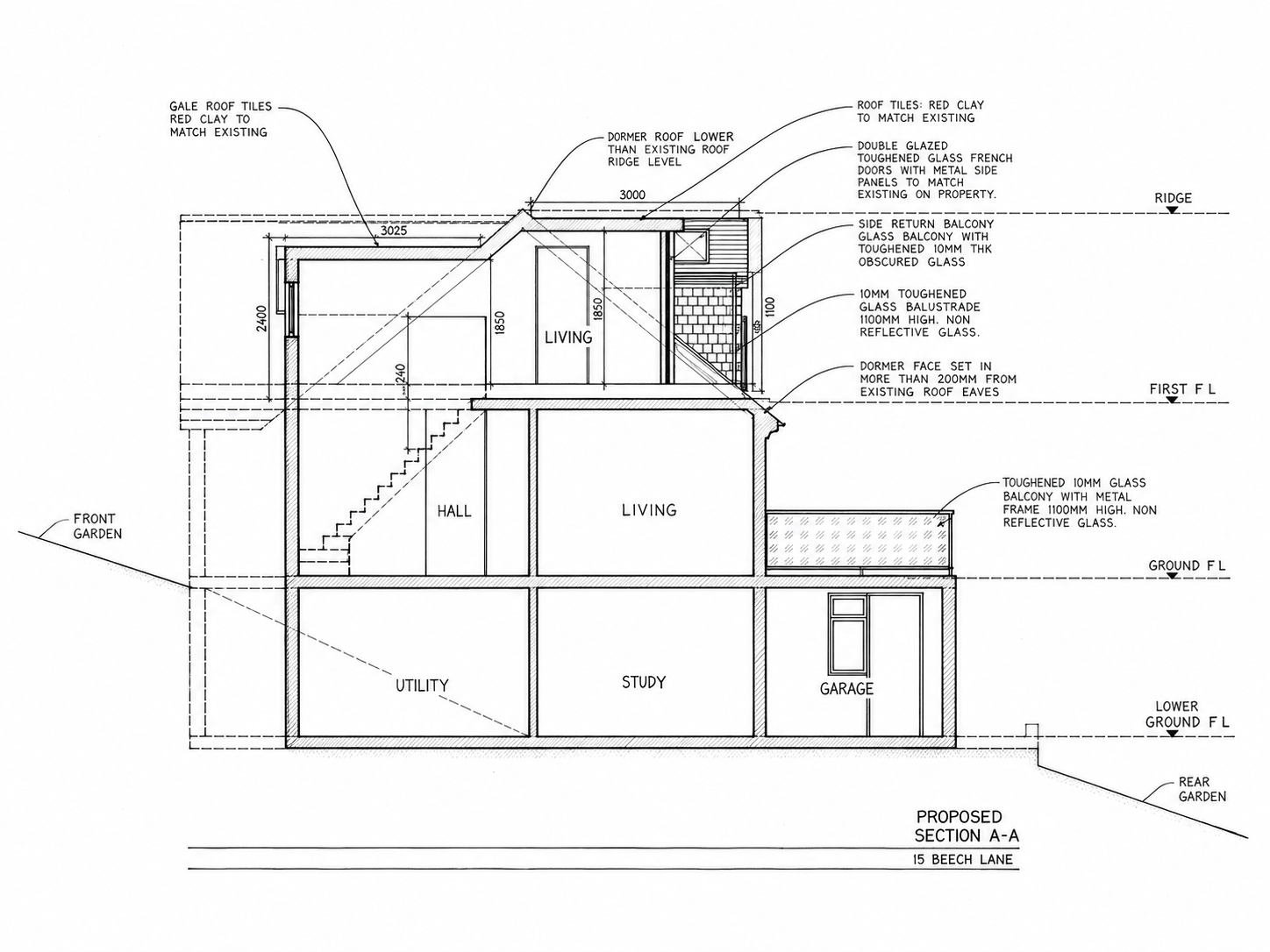 Proposed section drawing for Beech Lane