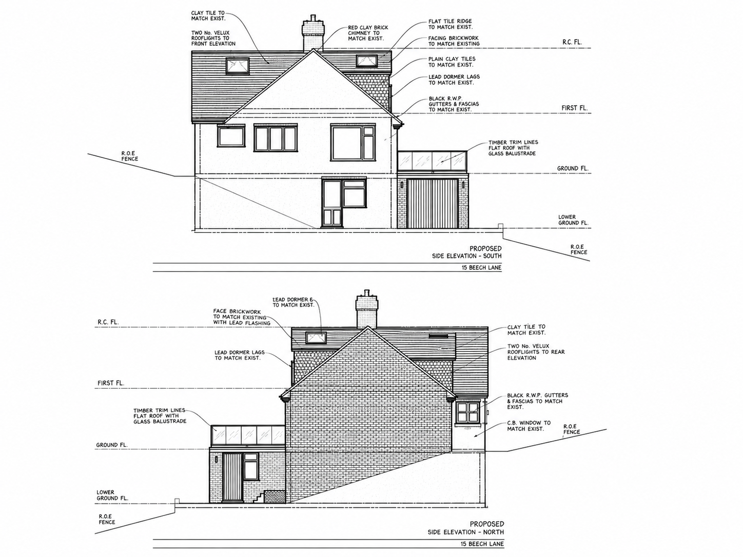 Proposed side elevations for Beech Lane