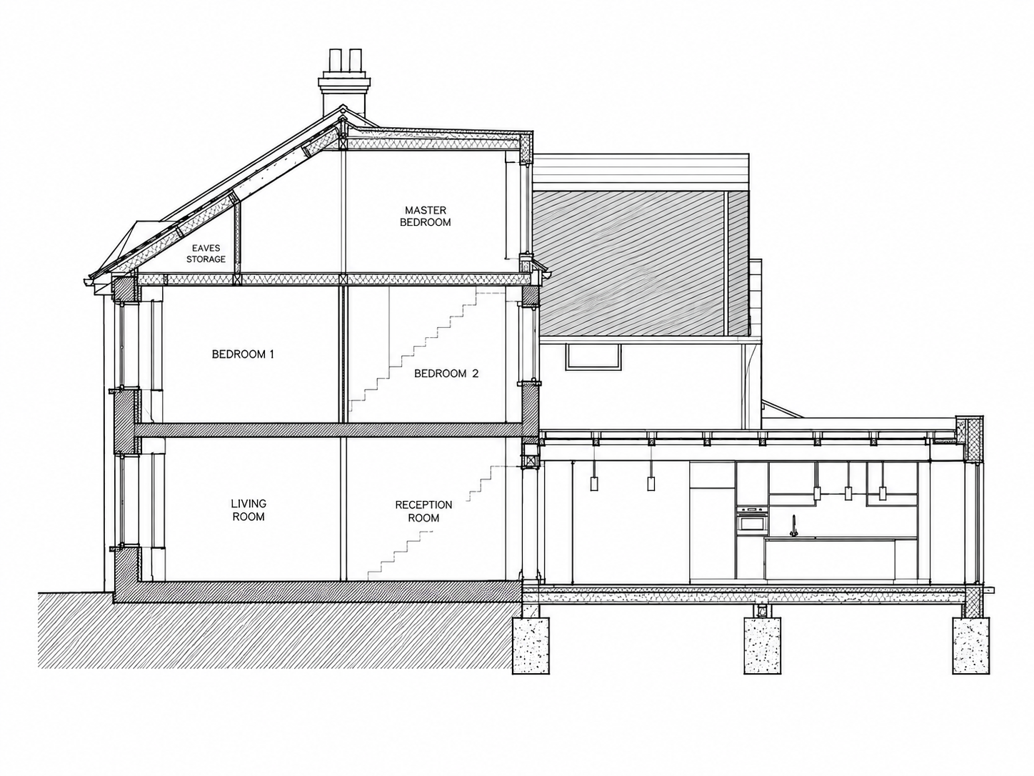 Architectural section through Caistor Park and the extension