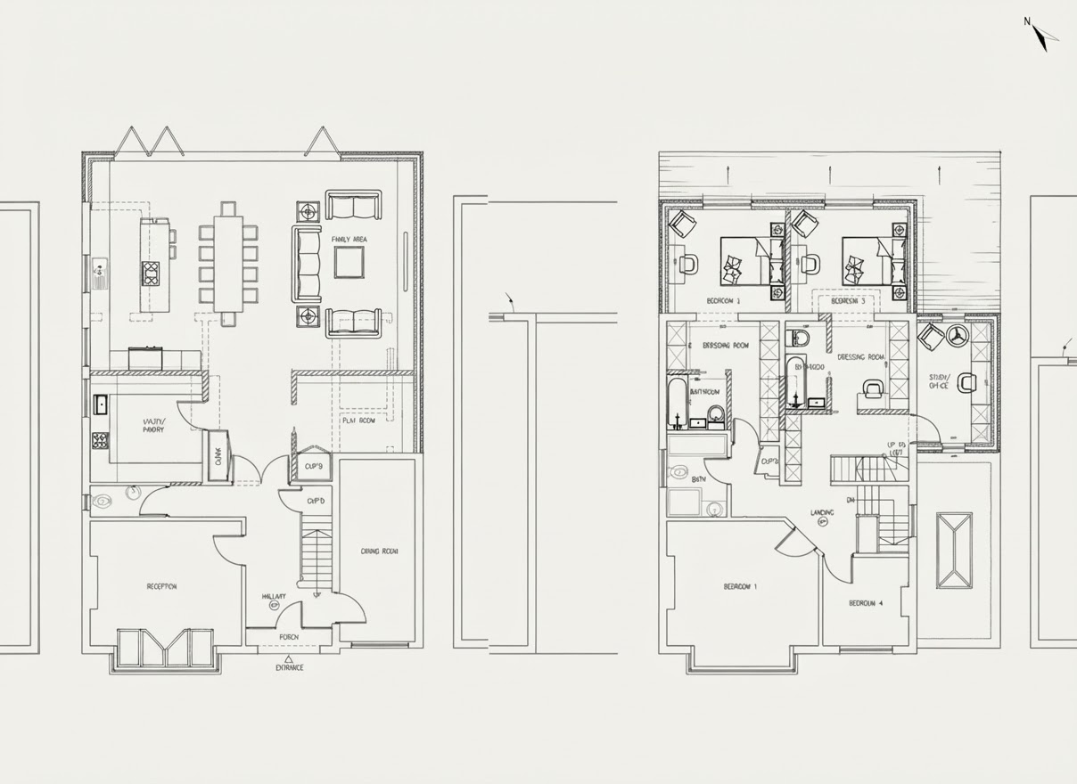 Ground and first floor architectural plans of a residential property
